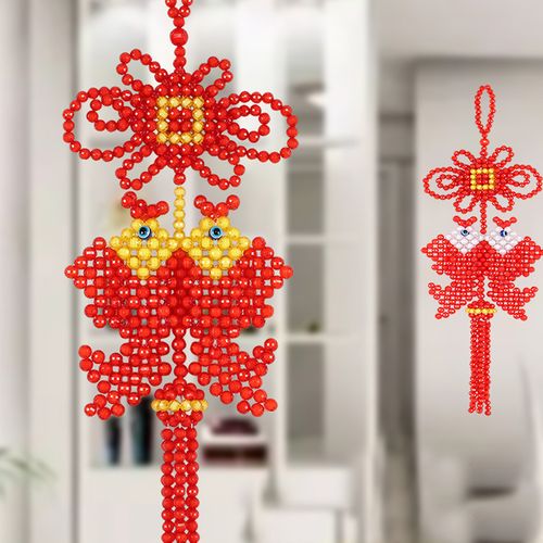 手工diy成人串珠编织制作吉祥双鱼挂件中国结家居装饰品散珠子