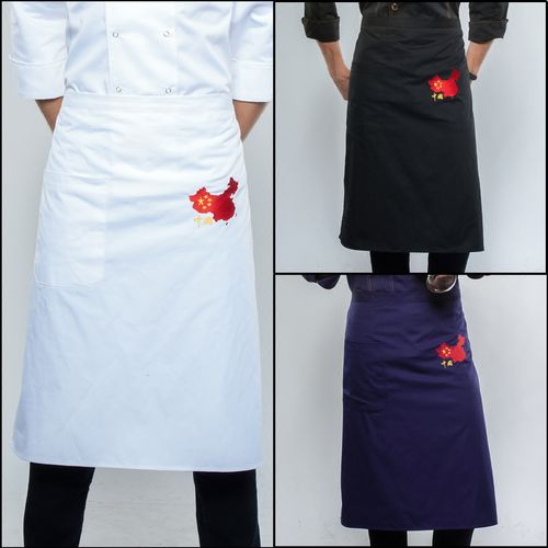 厨师半身围裙 绣龙围裙 行政总厨围腰厨师长围腰厨师工作绣花围裙