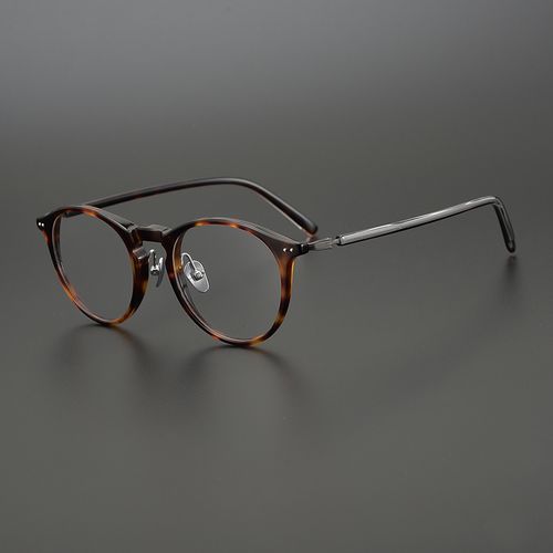 新款日本手工玳瑁镜框男高质感板材大脸圆框纯钛复古近视眼镜架女