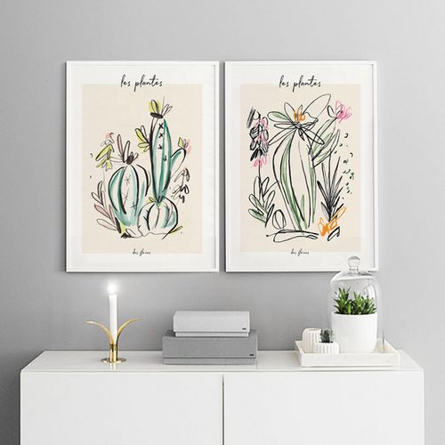 清新现代简约水彩插画装饰画画报 花卉植物艺术纸质海报画心 壁画