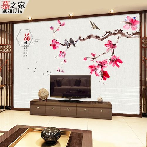 中式餐厅酒店床头背景墙水墨花鸟梅花背景墙无缝壁画个性定制包邮