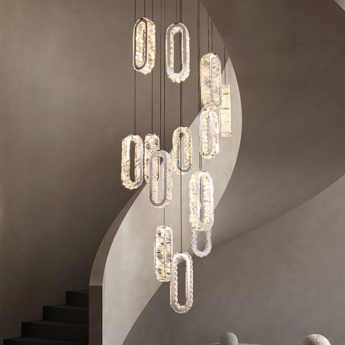 楼梯长吊灯现代简约复式楼别墅loft公寓旋转楼梯间轻奢客厅水晶灯