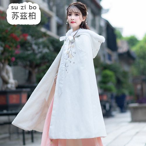 %秋冬中国风绣花加绒加厚保暖连帽大披衣长风民族风