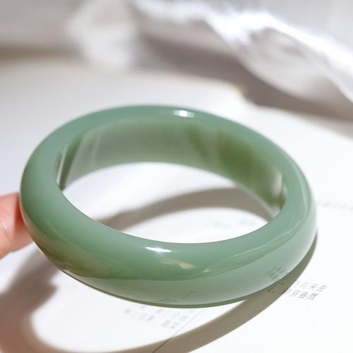 新疆和田玉俄罗斯碧玉粉青一细手镯女士正装玉镯子包邮送证书