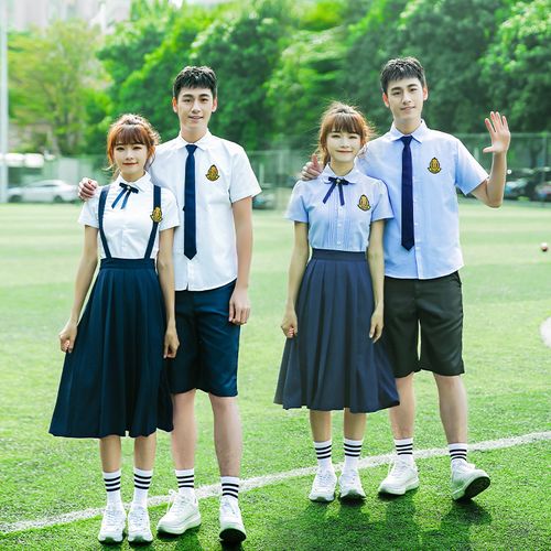 韩版夏季初中生学院风女生长裙子毕业班演出班服校服套装高中学生
