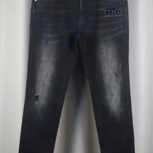 cnc男士牛仔裤 时尚潮流男装春秋新款黑色牛仔裤猫须磨白刺绣植绒