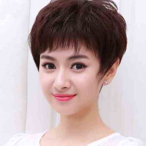 假发女短发短卷发女士圆脸发型真发妈妈假发轻薄款假发套