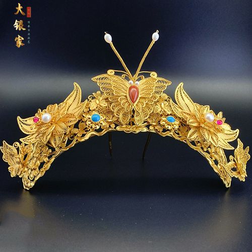 【蜂蝶传说】花丝镶嵌掐丝足银镀金复古汉服皇冠中式发冠婚礼发饰