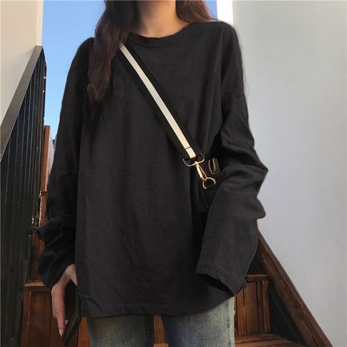 朴珀妮2021年早春季新款宽松长袖t恤春女装ins外穿上衣服潮 黑色 xxl