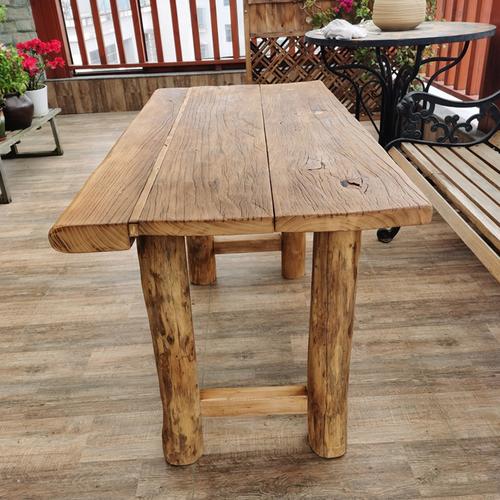 老榆木门板茶桌旧木头茶台复古原木桌子吧台怀旧风化木板民宿定制