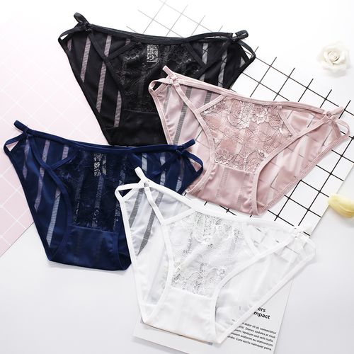 镂空透明性感内裤女蕾丝超薄火辣网纱冰丝棉裆低腰无痕女士三角裤