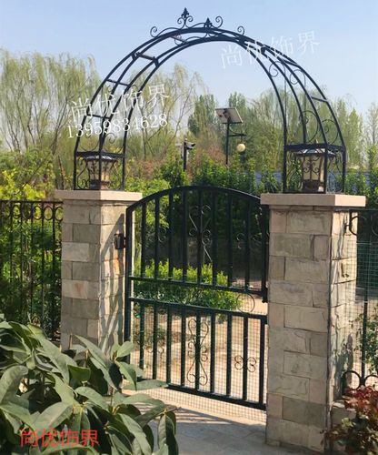 欧式铁艺拱门花架别墅庭院门头半圆拱形架户外门墩拱形门定制