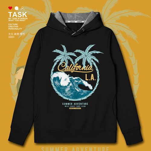 task加州california狂浪椰子树连帽卫衣男女个性插画套头冬装帽衫