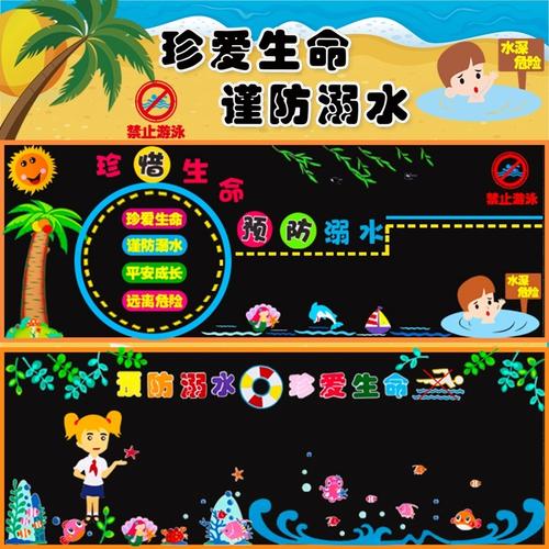 珍惜生命预防溺水黑板报小学生暑期防溺水安全教育墙贴文化墙布置