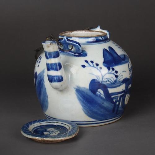 【官窑瓷】晚清民国民窑青花人物纹茶壶 古玩古董陶瓷器收藏品老