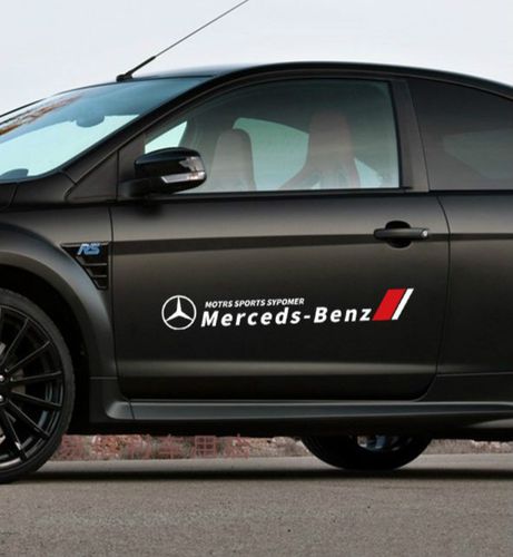 200le级e63cla级改装饰车贴纸车身拉花刮痕门贴花 奔驰白色一对(75×9