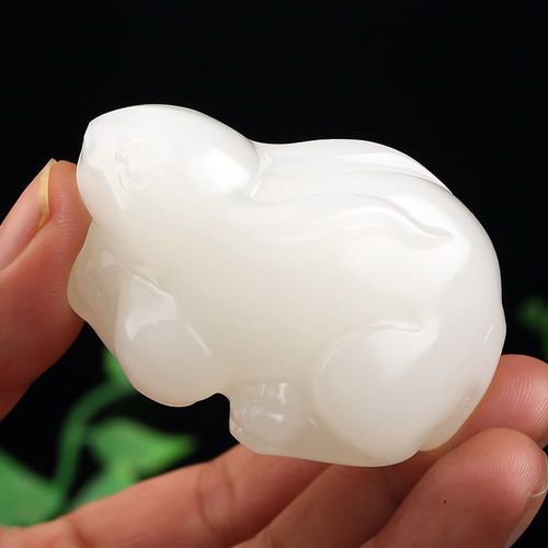 精品h拍卖白玉兔子手把件羊脂白手工雕刻立体手把玩件