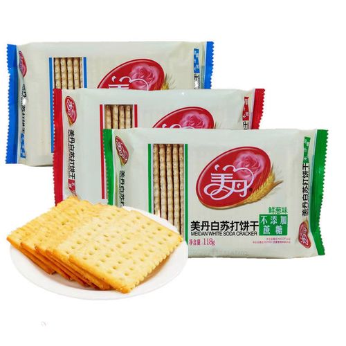 美丹白苏打饼干118g芝麻鲜葱蔬菜早餐无蔗糖饼干休闲零食点心