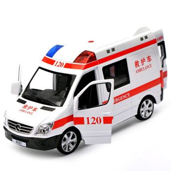 模型合金玩具声光回力开门儿童玩具模型金属合金车模型 奔驰120救护车