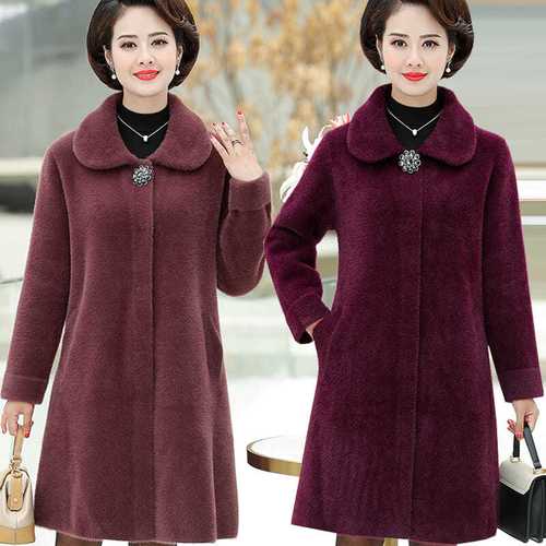中年胖妈妈水貂绒毛呢外套女加肥加大码中老年女装秋冬双面绒大衣