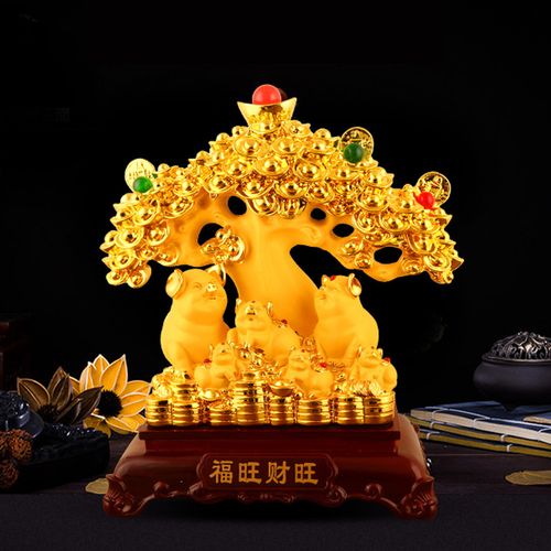 发财树摆件金猪 酒柜柜装饰品生肖猪店铺开张乔迁开业礼品 图片色