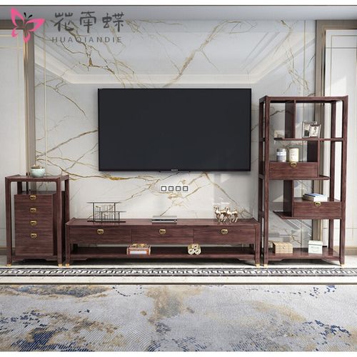 新中式部分实木电视柜禅意轻奢红橡木客厅组合墙柜矮柜电视柜组合
