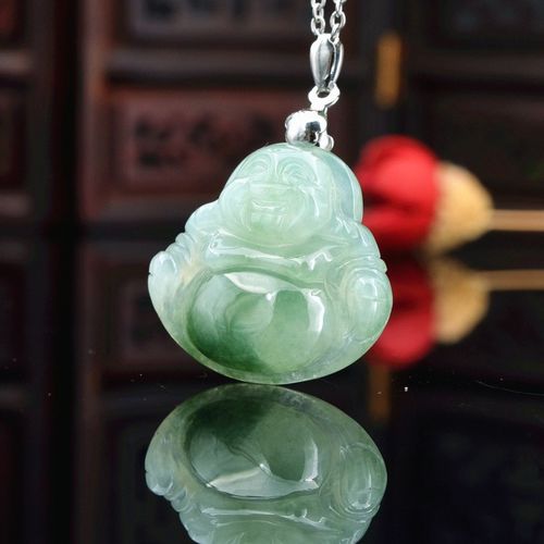 母亲节送礼佳品思赞 天然a货翡翠佛吊坠女款 缅甸玉佛挂件 飘花翡翠大