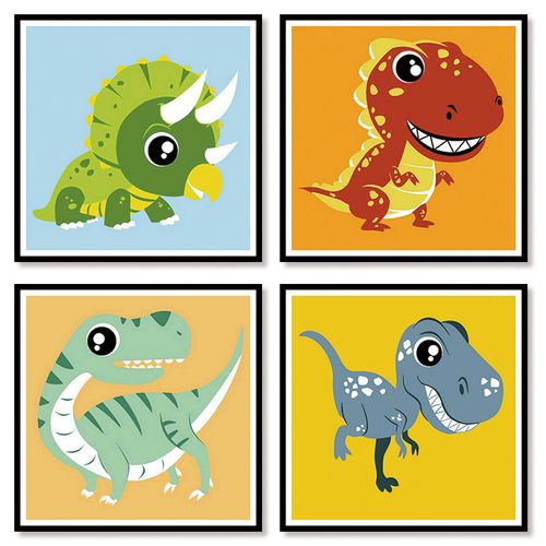 恐龙数字油画儿童启蒙宝宝diy纯手工手绘丙烯画涂色画上色油彩画