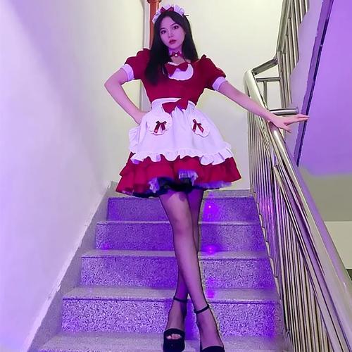 红色性感圣诞节女仆装cosplay二次元少女佣装制服诱惑角色扮演cos