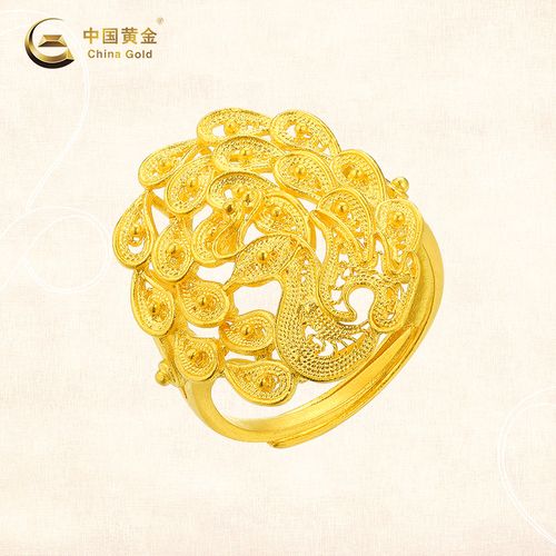 【中国黄金官方店】足金孔雀戒指复古国潮设计感送闺蜜女友女神节