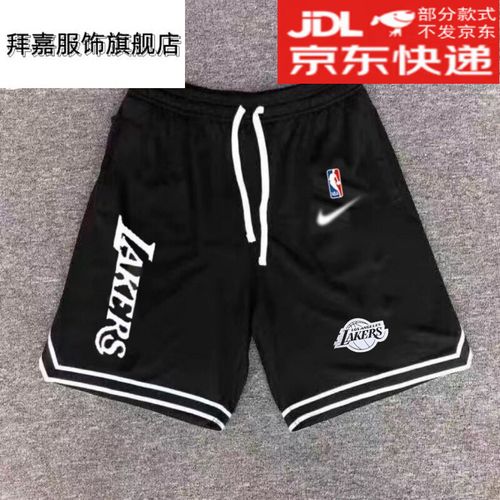 同款美式篮球运动裤训练短裤宽松休闲五分健身裤 lakers湖人黑色短裤