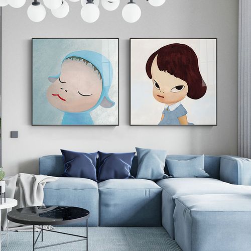简约现代梦游娃娃装饰画可爱人物客厅背景墙画个性正方形房间挂画