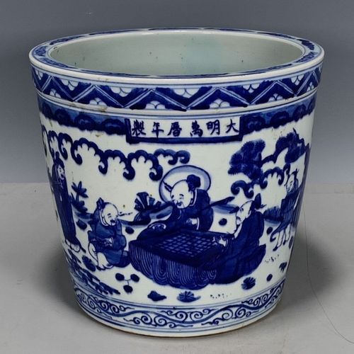 古玩瓷器古董收藏 大明万历年制青花人物故事图纹缸全品