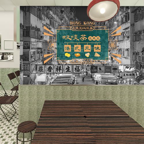 复古香港茶餐厅墙纸怀旧港风火锅店背景墙装饰港式小吃店冰室壁纸