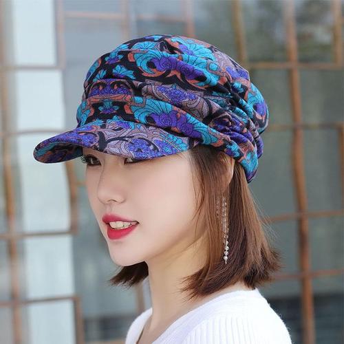 花朵平顶帽女士春季柔软圆顶鸭舌帽遮白发中老年妈妈帽防风大码帽