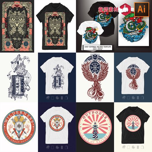 创意夏季太空图腾花纹潮流t恤服饰服装印花图案ai矢量设计素材