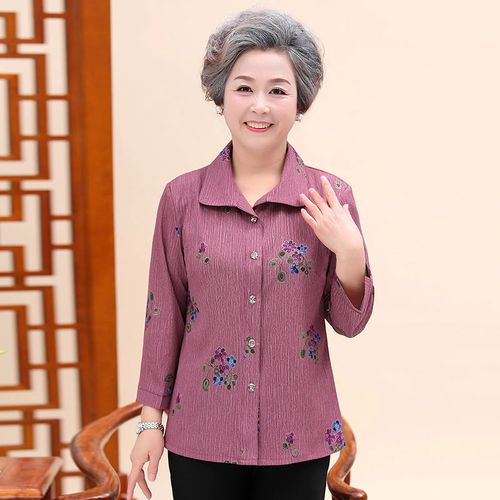 美充充 阔太中老年女装中老年妈妈装夏装衬衫女2022新款奶奶装七分袖