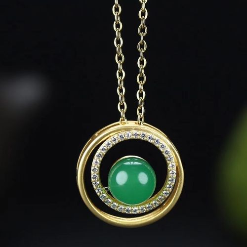 精铜镀24k真金古法镶嵌玉髓时来运转吊坠送链子礼盒