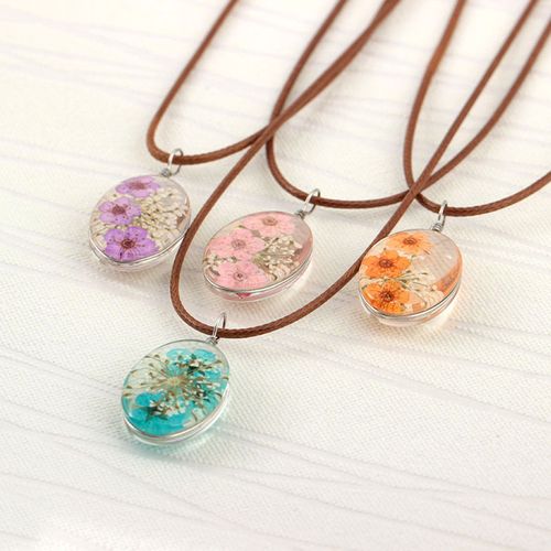 手工制作时尚创意干花玻璃项链个性简约椭圆干花吊坠饰品