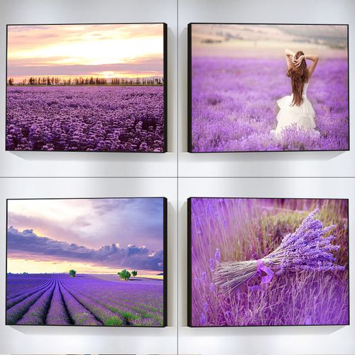 薰衣草风景装饰画现代简约房间挂画卧室床头背景画单幅壁画无框画