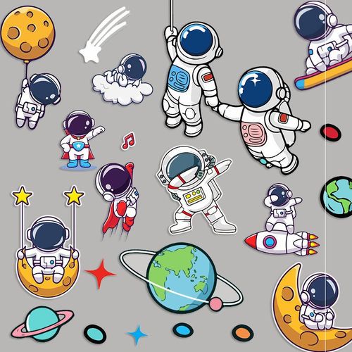 行李箱标识贴卡通可爱宇航员纸笔记本电脑手机ipad水杯装饰画防水