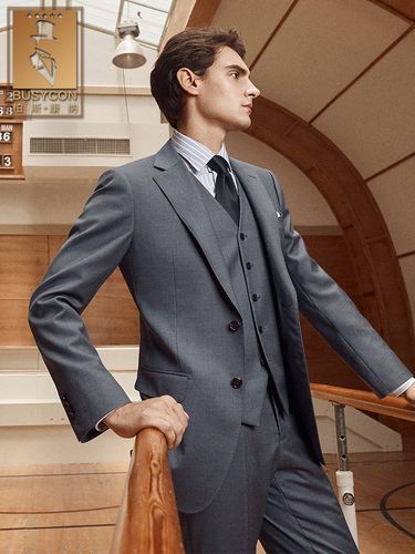 高级灰纯羊毛西装男套装商务休闲正装意式灰色修身帅气男式西服