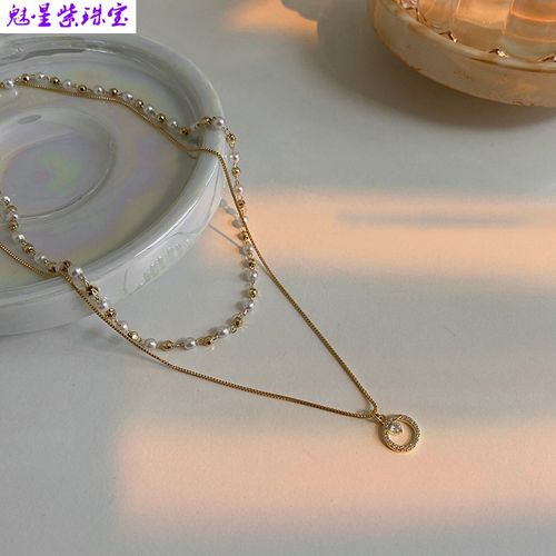 叠带双层珍珠项链女夏不掉色小粒时尚款百搭仙气设计感锁骨链 双层