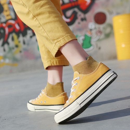 短筒纯棉袜子女ins潮q短款浅口帆布鞋搭配春秋后跟防