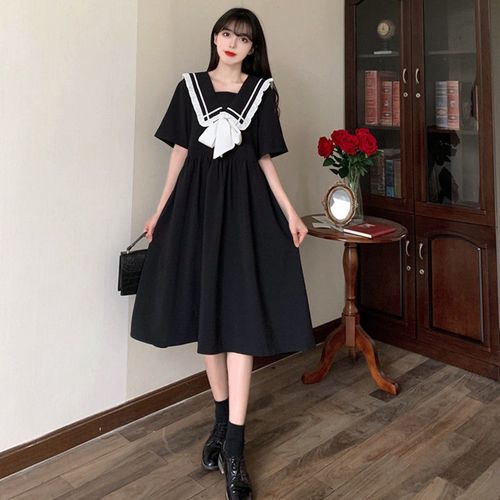 2-300斤特大码海军领连衣裙女夏季胖mm法式复古学院风显瘦减龄a字