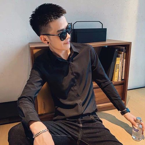 2021新款纯色发型师衬衫男装快手网红人同款衬衣精神