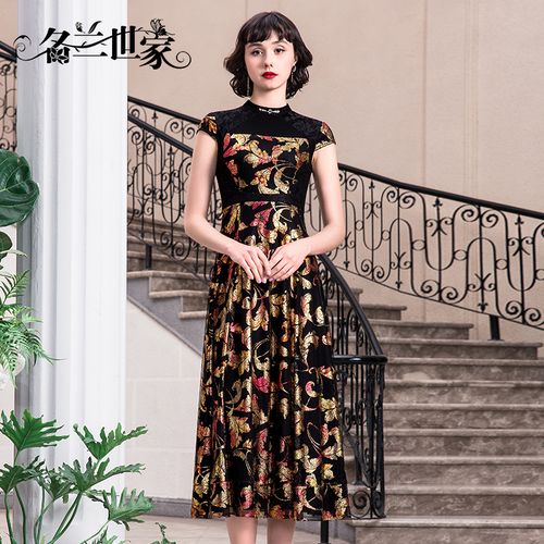 名兰世家高端品牌夏女装高贵烫金网纱高端连衣裙奢华大牌名媛轻奢