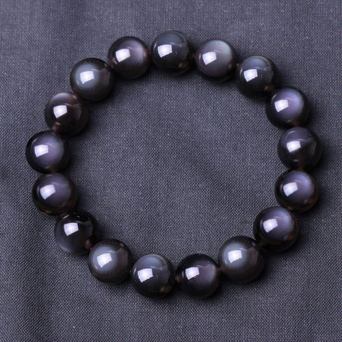 孤品 满月眼 蓝眼鬼眼冰种黑曜石手链冰彩黑曜石手串12mm男女款