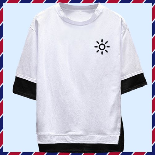 简约创意天气小清新图案男女情侣日系港风文艺风夏定制t恤假两件