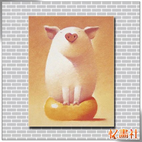 定制纯手绘小猪油画抽象卡通可爱动物装饰无框画 临摹渡边宏作品